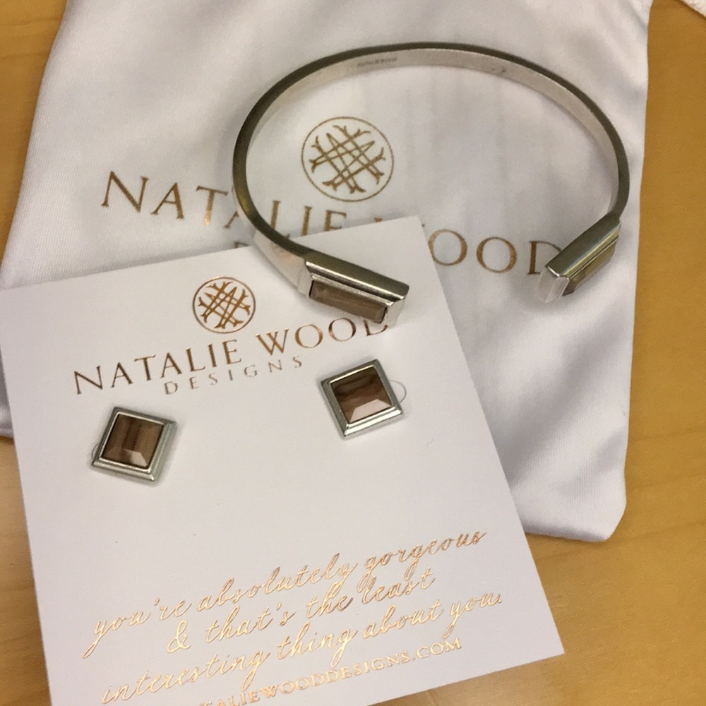 Natalie Wood Designs Post Earring & Cuff Bracelet Set in Matte Silvertone